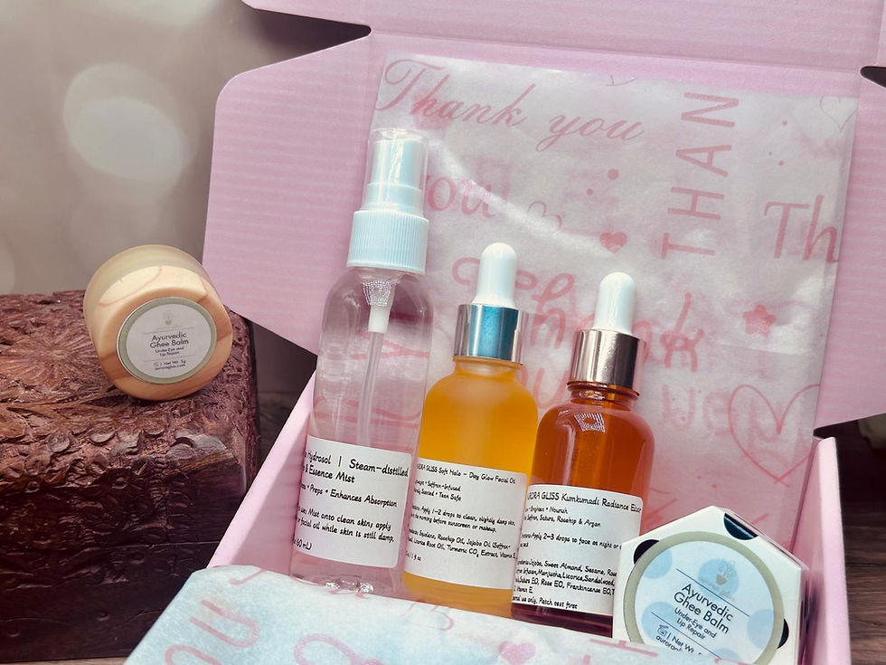 Thumbnail: Aurora Gliss Daily Glow Ritual Kit arranged inside gift box with skincare essentials