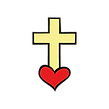 A cross with a heart under it.