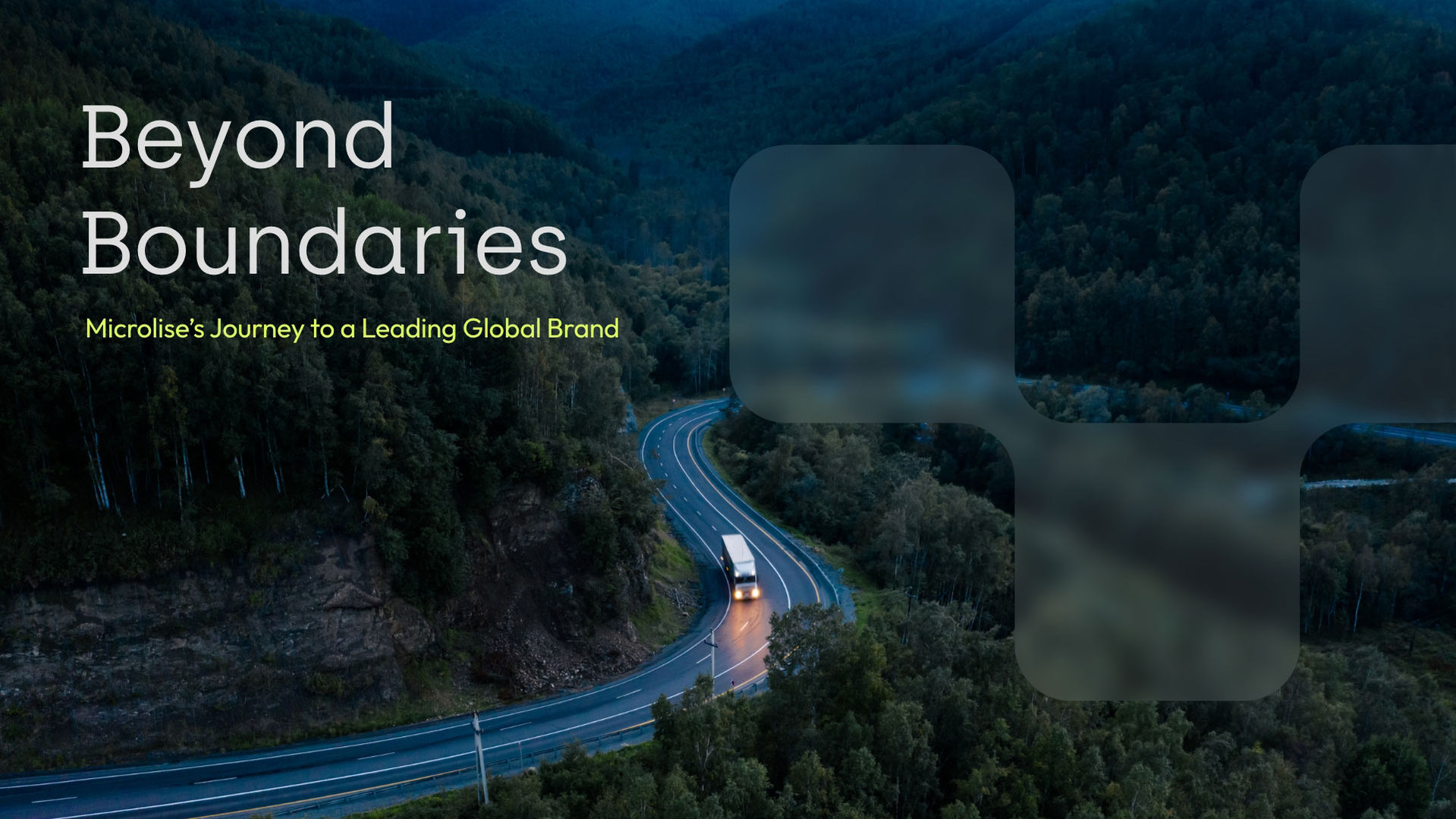 Microlise brand image with night time truck driving and brand icon