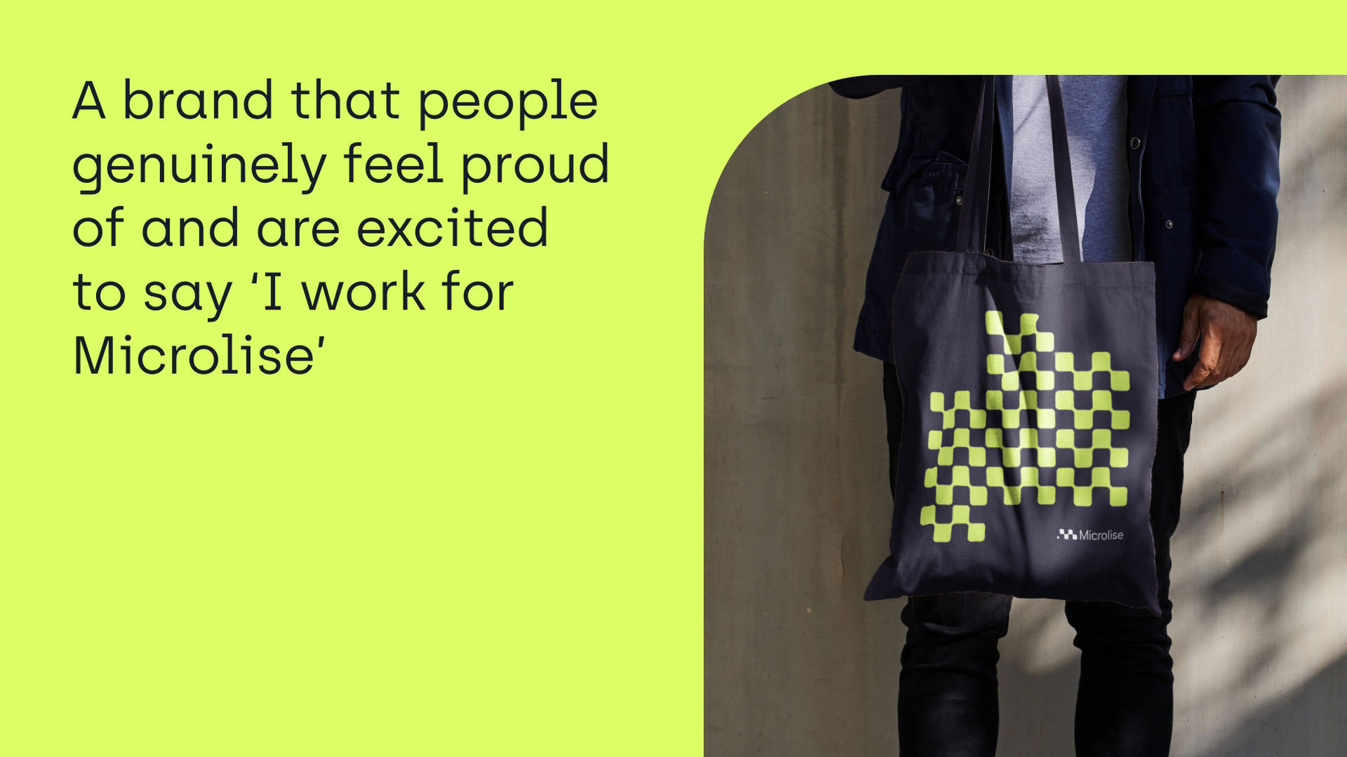 Microlise branded tote bag in situ with a quote