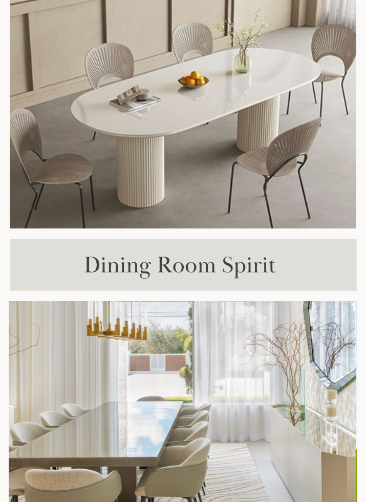 a dining room with a white table and chairs
