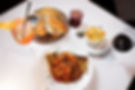 Pasta, French dip, mac and cheese, cocktails, and wine.