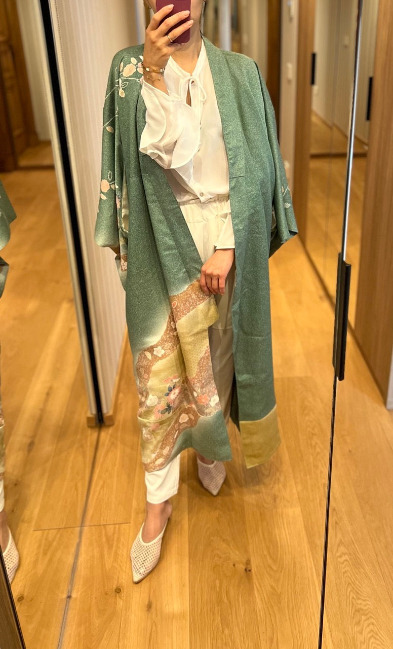 Thumbnail: Kimono Robe | Green | Cherry Blossoms