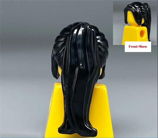 long Black hair pony tail piece V2 for Minifigure