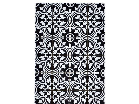 Black and White ornamental floor tile 2X2  construction piece