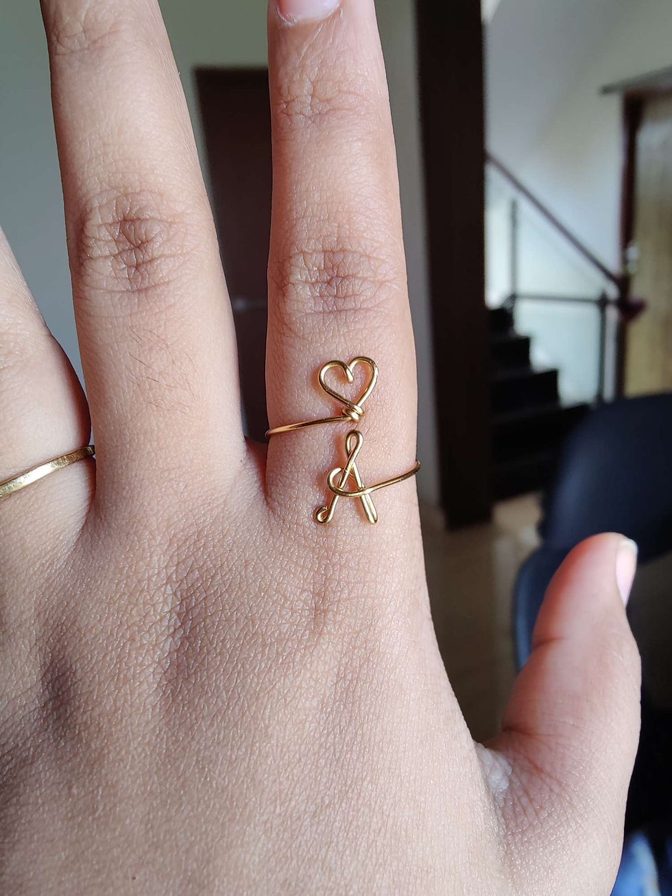 Anti tarnish letter heart adjustable ring in gold
