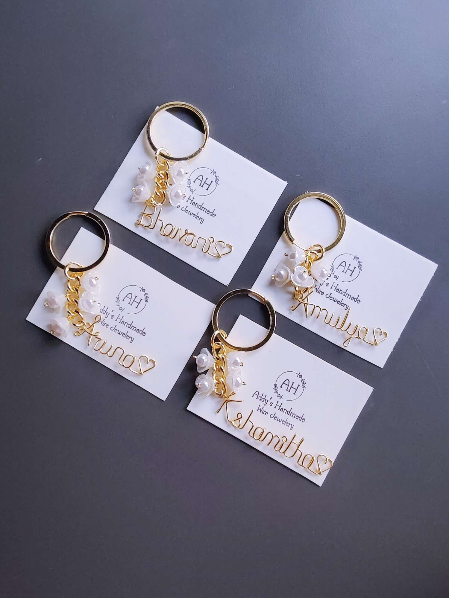 Pearl floral name keychain