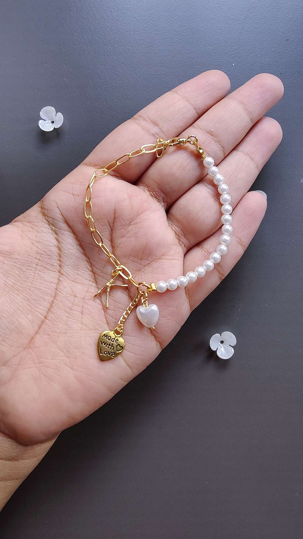 Chain - Pearl letter heart charm bracelet