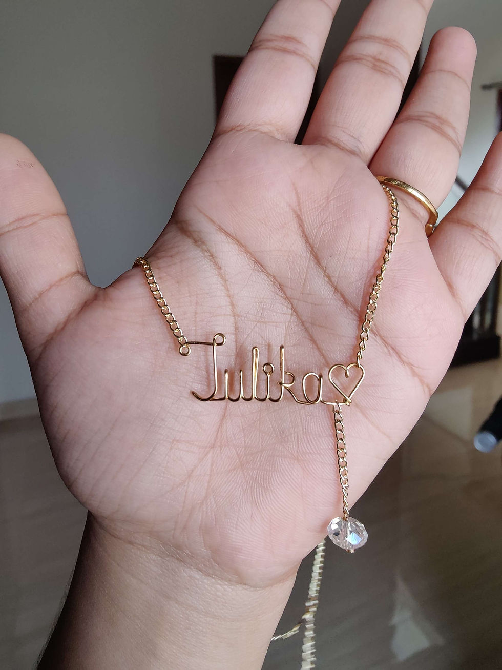 Thumbnail: Name Pendant Chain with crystal chain hanging in gold