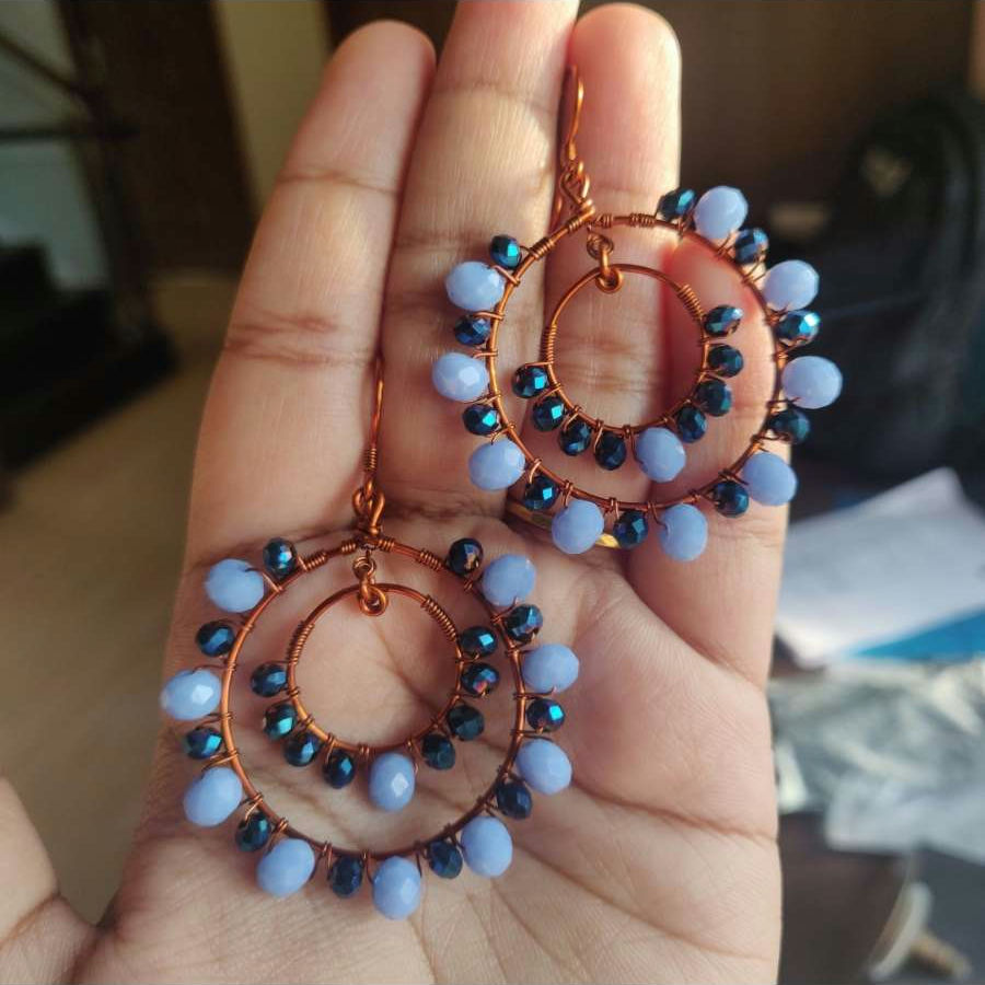 Anti tarnish Copper double danglers in blues