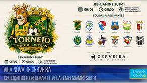 Logótipo oficial ou cartaz promocional da décima terceira edição do Torneio Manuel Viegas, organizado pelo Clube Desportivo de Cerveira.