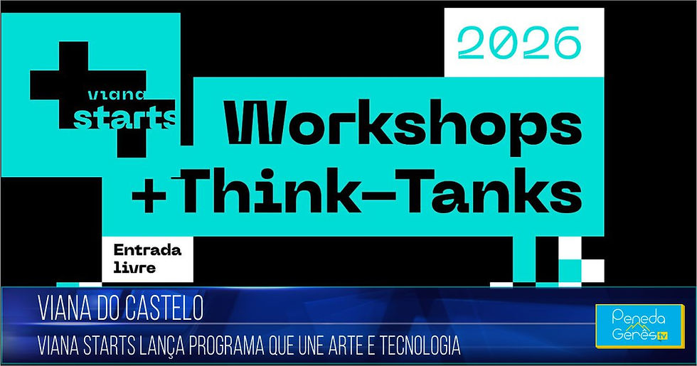 Cartaz oficial do Viana STARTS 2026 promovendo os Workshops e Think-Tanks de entrada livre.