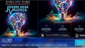 Cartaz do Orçamento Participativo Jovem 2026 em Valença exibindo uma lâmpada criativa iluminada.