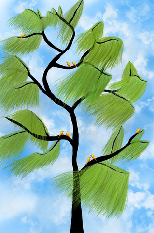 Birds by the willow