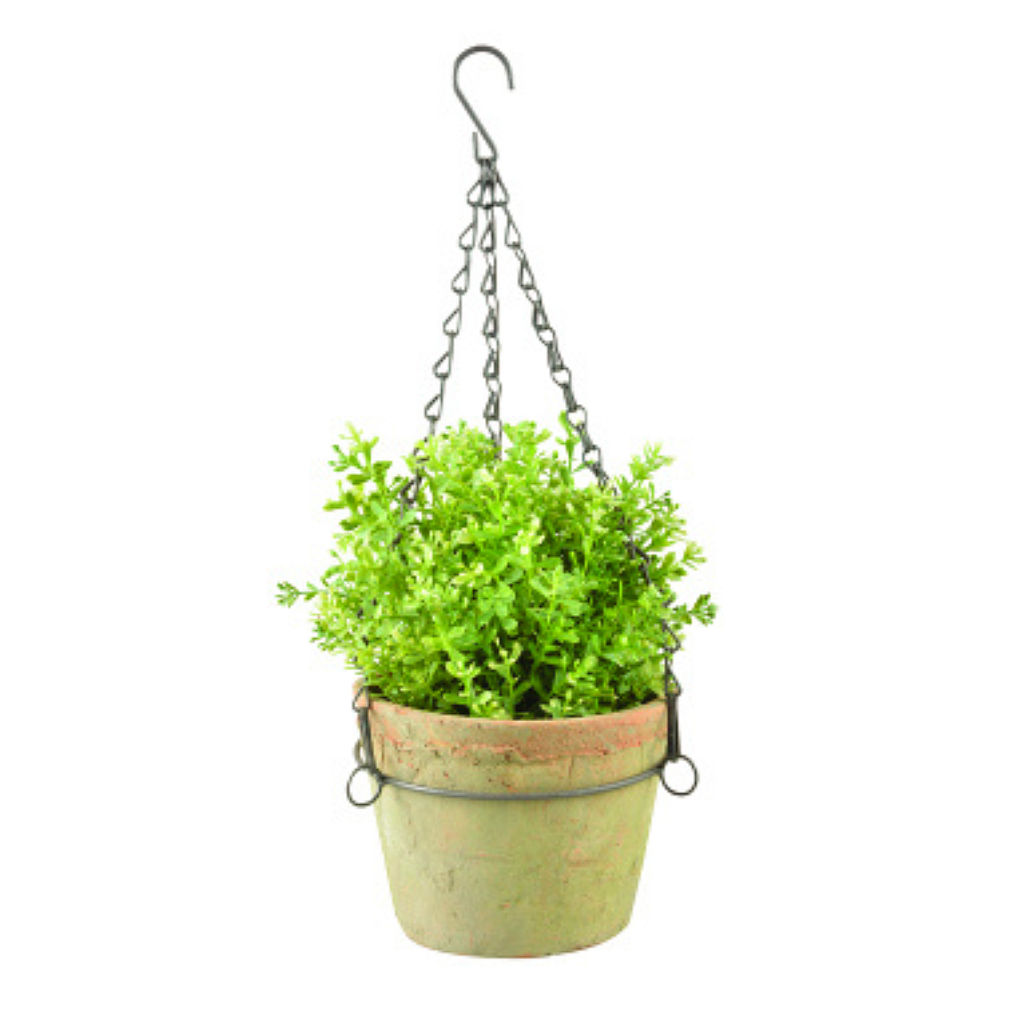 Aged Terracotta Plant Pot with Hanging Chain