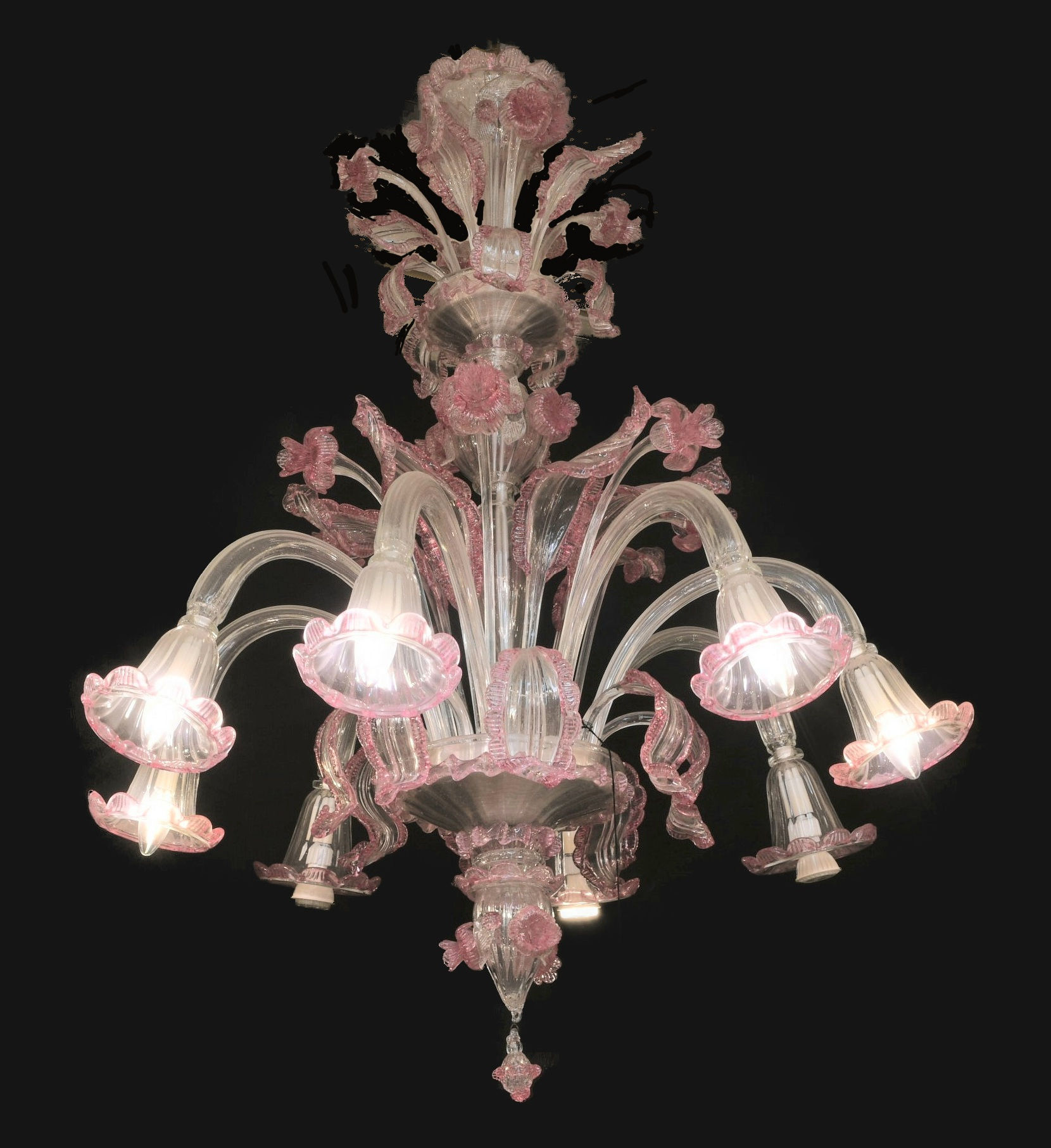 LAMPADARIO 8 LUCI  RUBINO CON CIMIERO