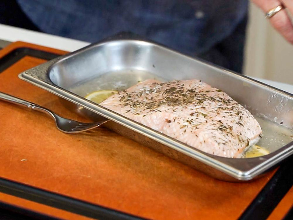 Poached salmon in a steam oven