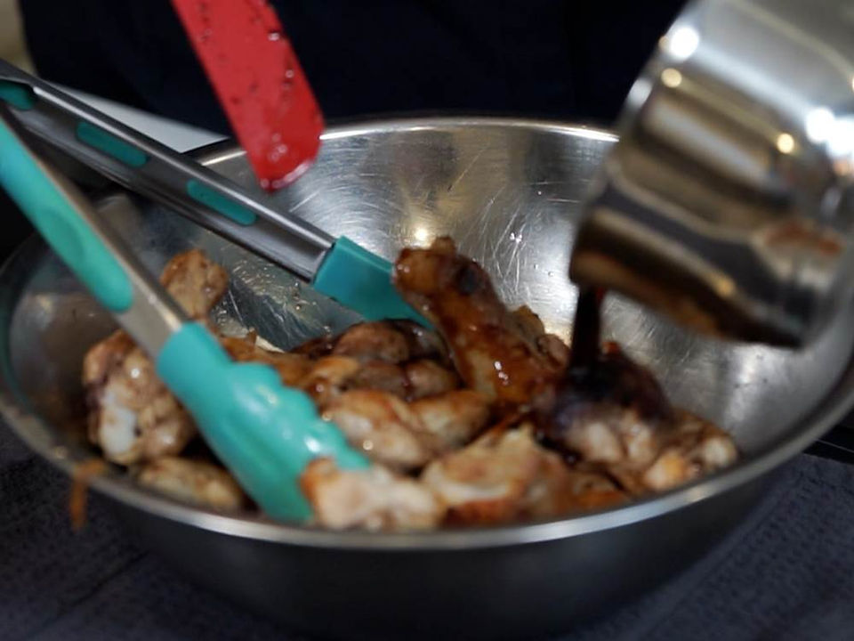 Adding the glazed after a high heat finished avoid burning the wings