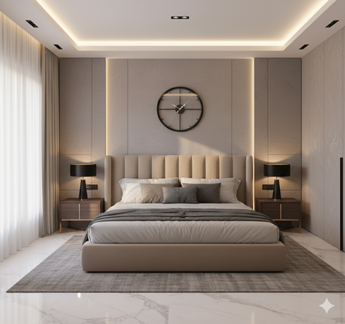 An round wall clock with a thick black SS PVD frame and clear glass face. Thin metal bars cross the center, and the black clock hands are visible through the transparent face.