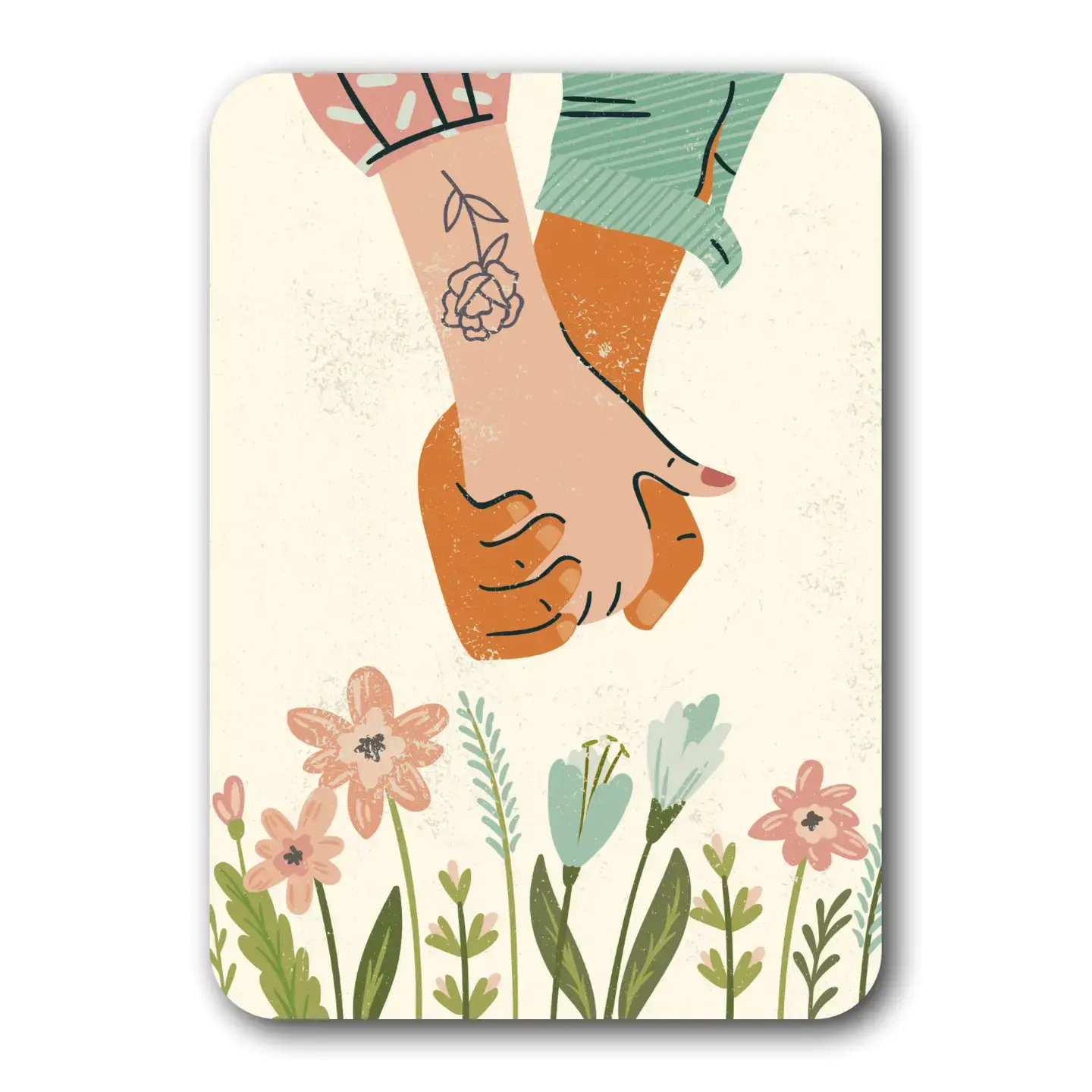 Hand in Hand über die Blumenwiese Naturpapier Postkarte Grußkarte Geschenk