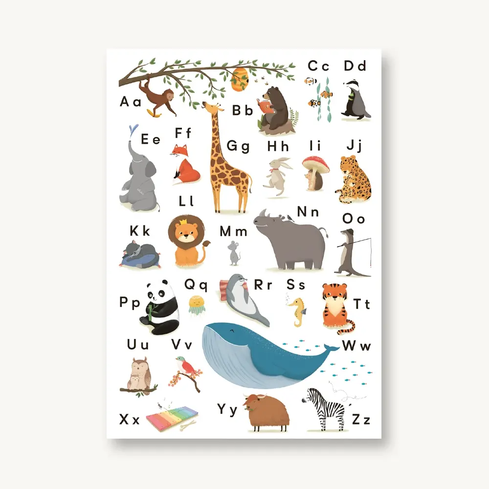Postkarte ABC Tieralphabet Grußkarte Alphabet lernen für Kinder