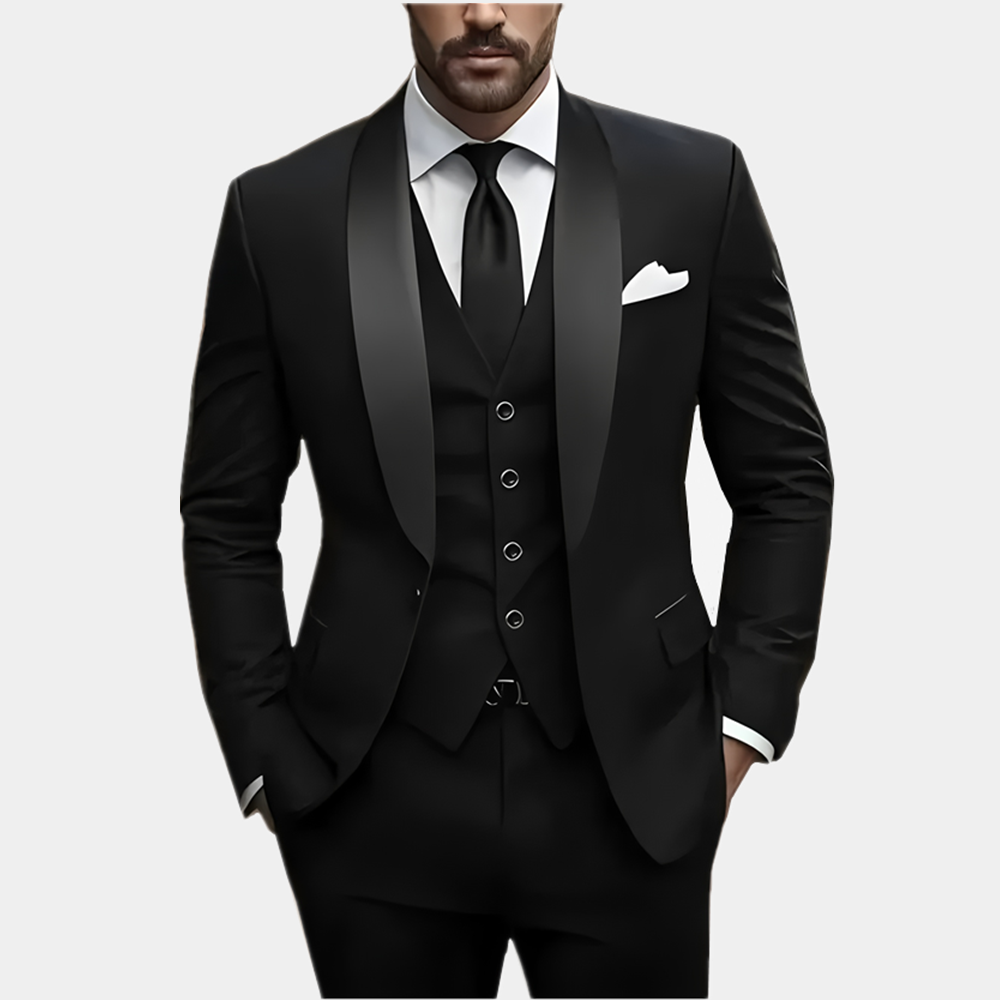 Jacket Vest Pants Solid Color Men's Formal or Groom Wedding Tuxedo