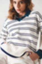 Sweater in White With Navy Stripe