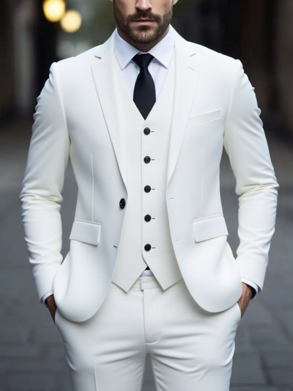 Men's Three-Piece White Suit, Anti-Wrinkle