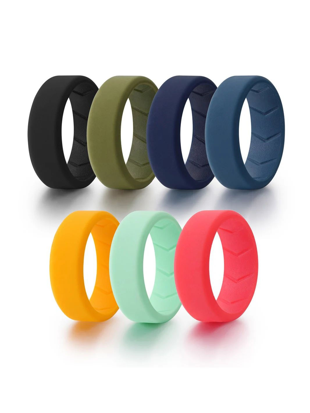 7 Pack Silicone Rings for Men, 8mm Wide Rubber Wedding Band