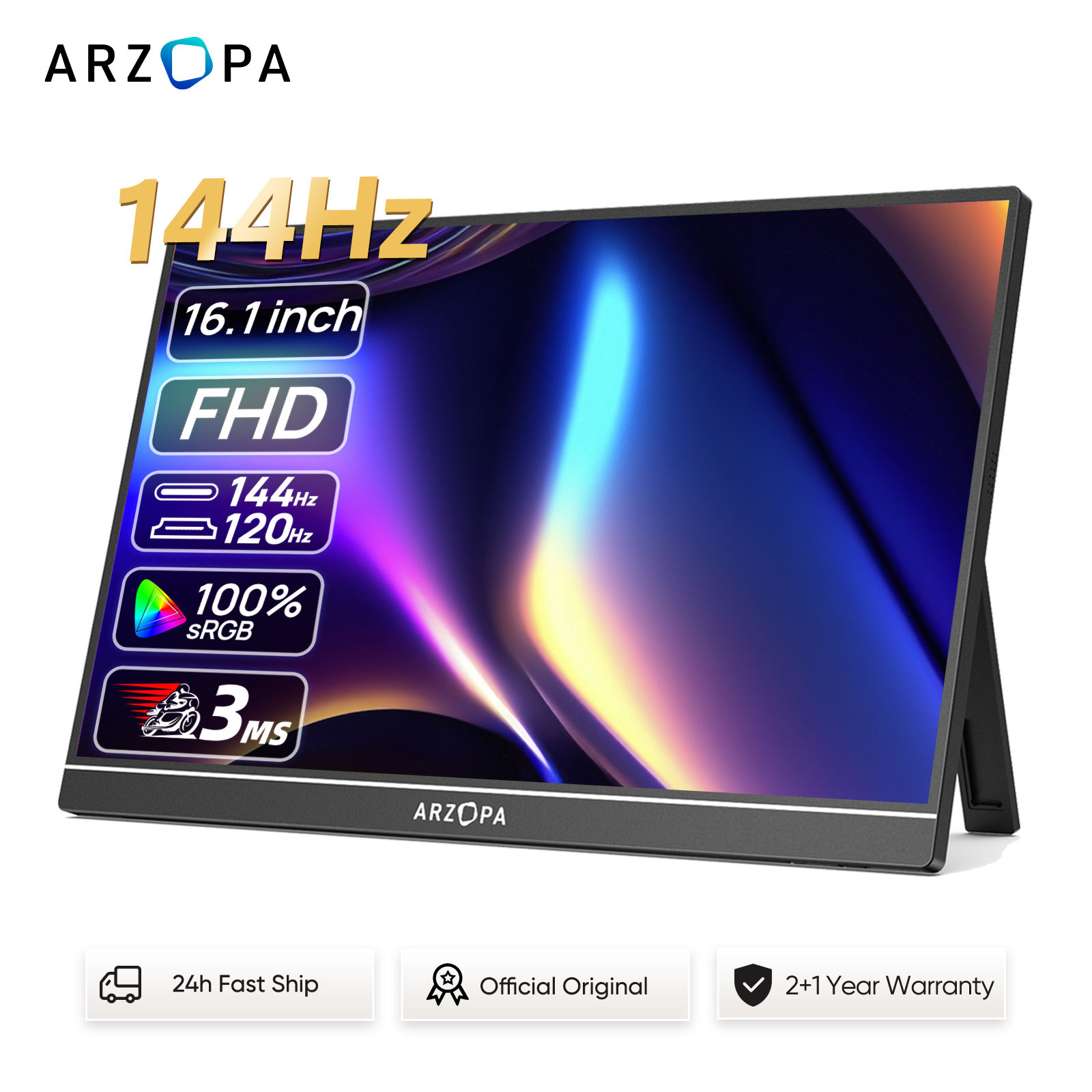 ARZOPA 16.1 inches Portable Gaming Monitor 144hz
