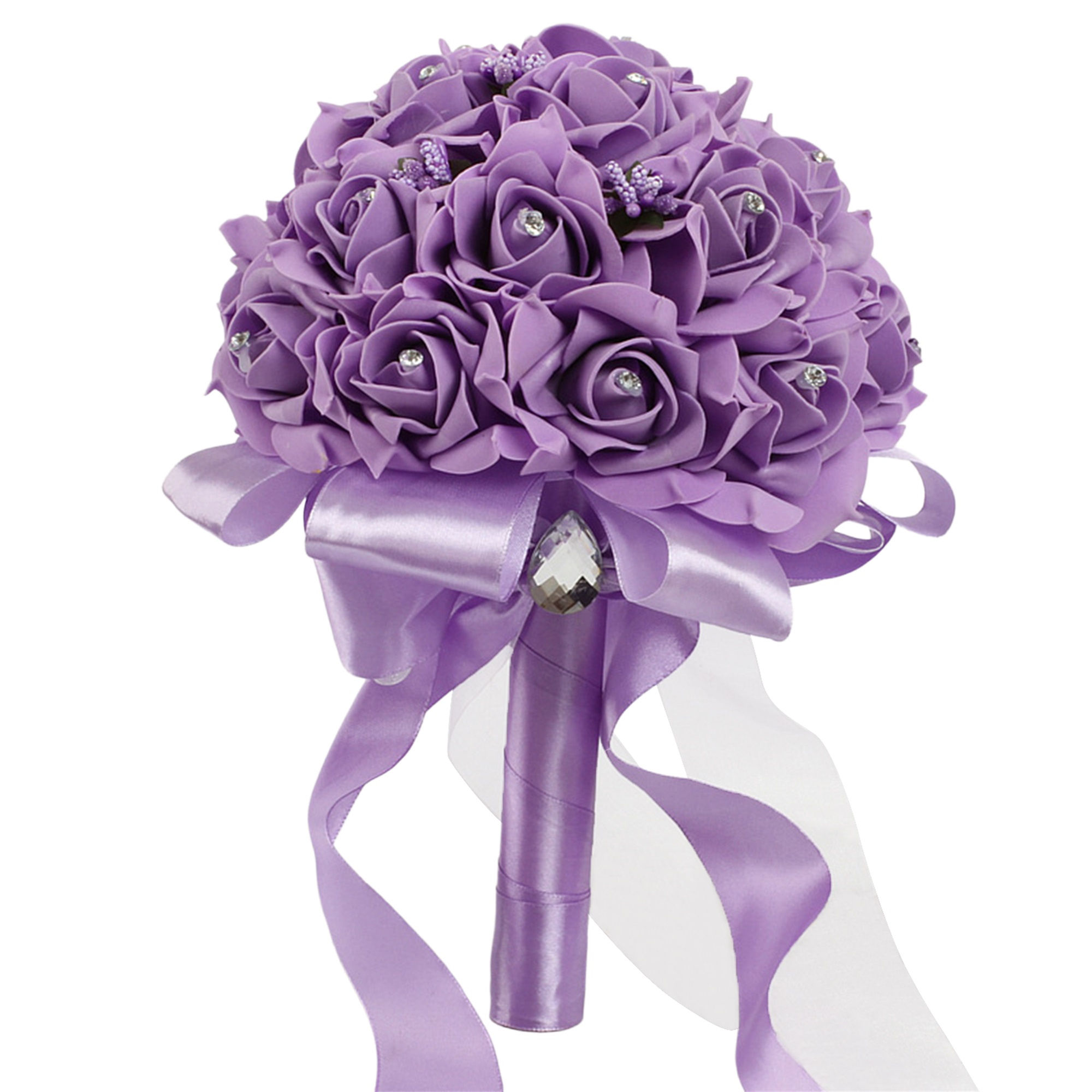 Elegant Crystal Pearl Bridal Bouquet with Satin Ribbons and Rhinestone Accents f