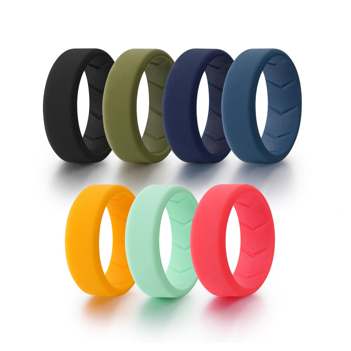 7 Pack Silicone Rings for Men, 8mm Wide Rubber Wedding Band