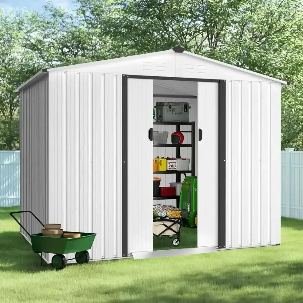 6x8 Outdoor Vented Garden Storage Shed with Sliding Door