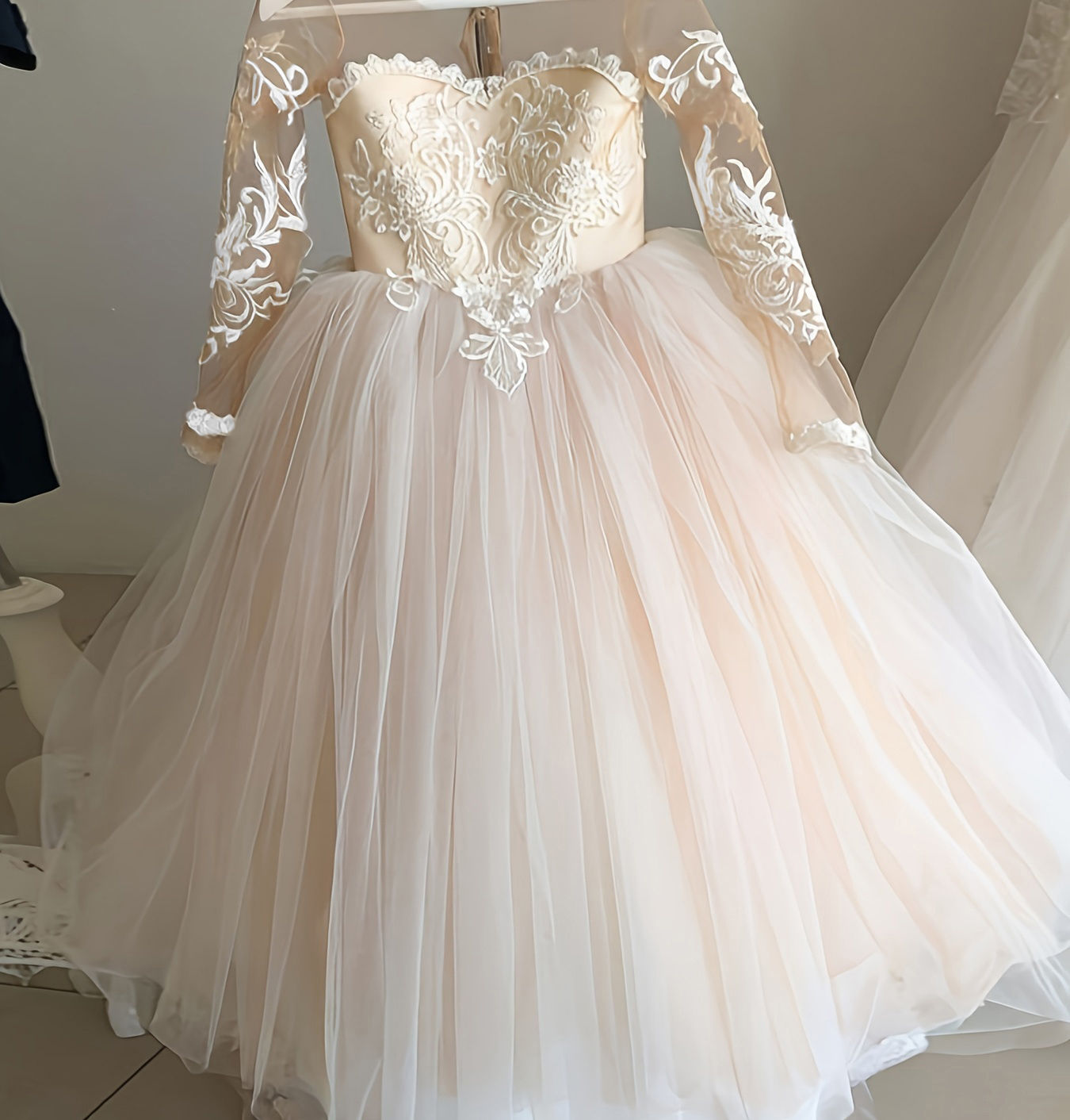 Lace Long-Sleeved Flower Girl Dress 