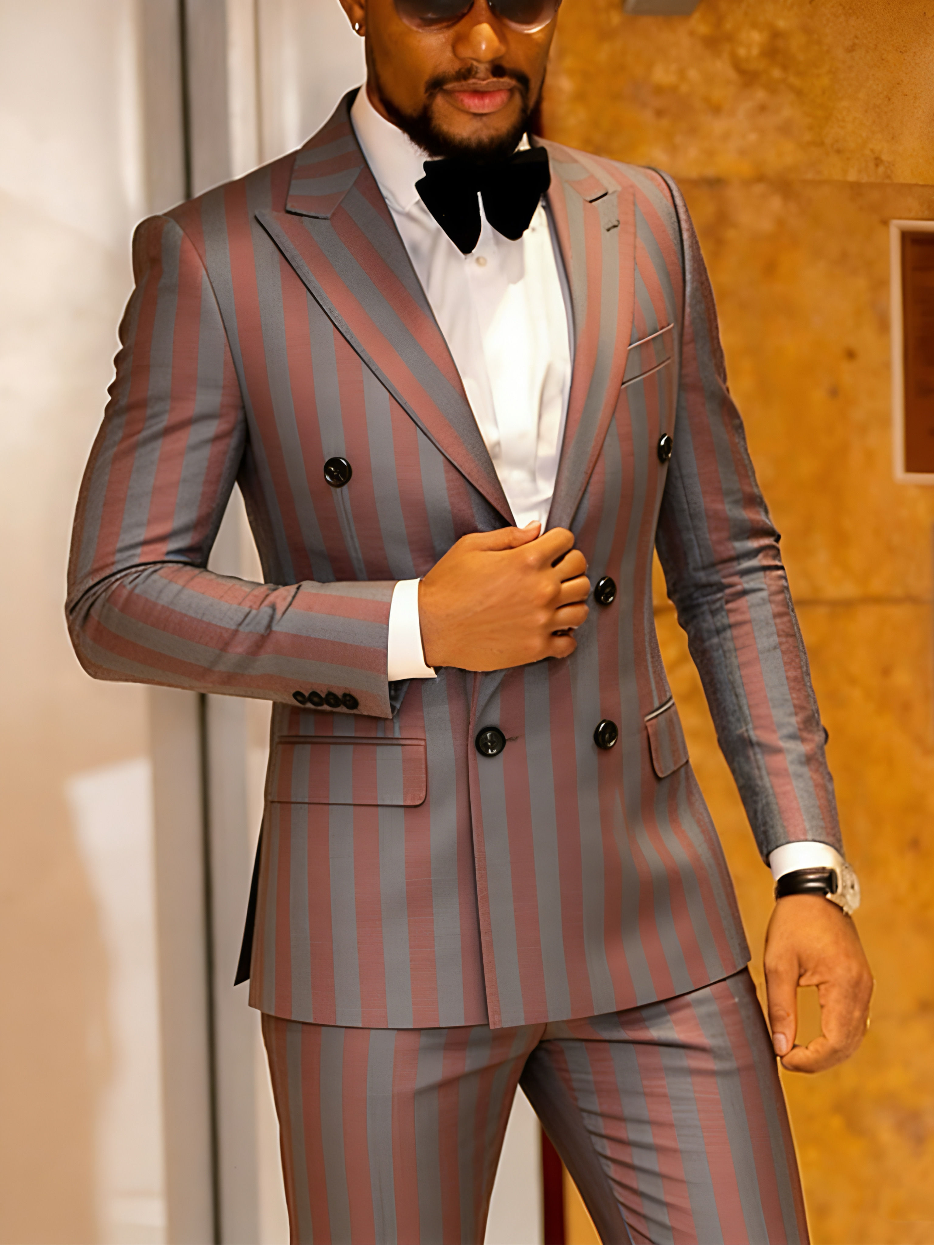 Men's Jacquard Double Breasted 2 Piece Suits Slim Fit