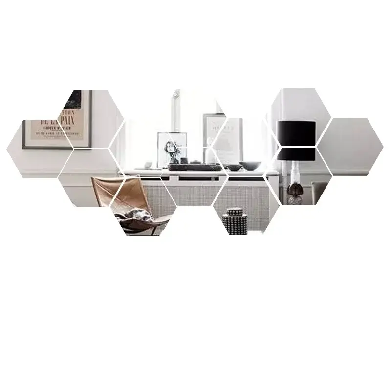 Miniature : 6/12pc Hexagon Mirror Wall Stickers 3D DIY Acrylic Mirror Sticker 