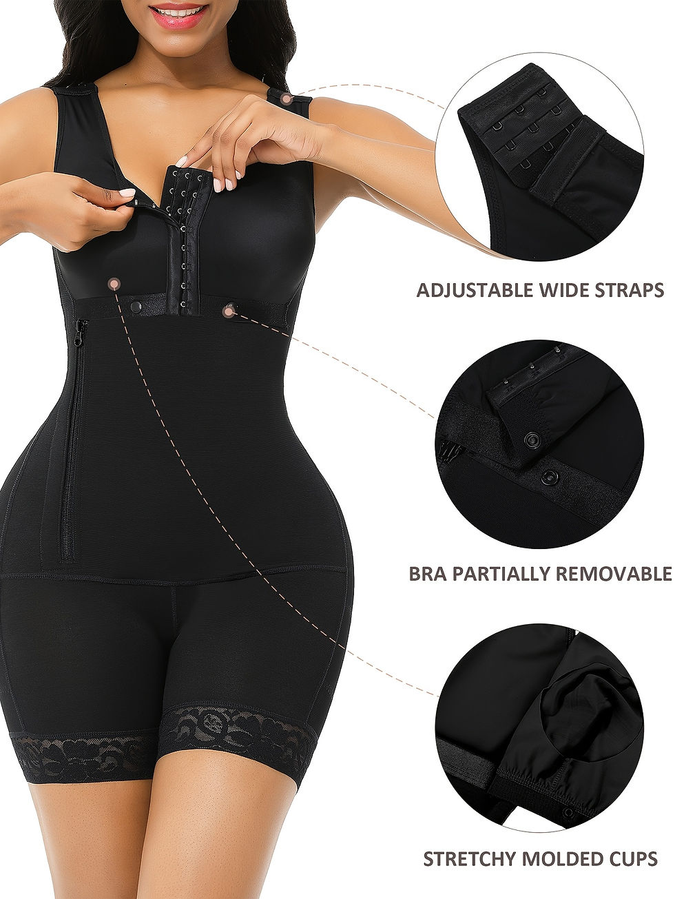 Miniature : High Compression Full Body Shapewear for Women - Tummy Trimmer, Control Hooks & 