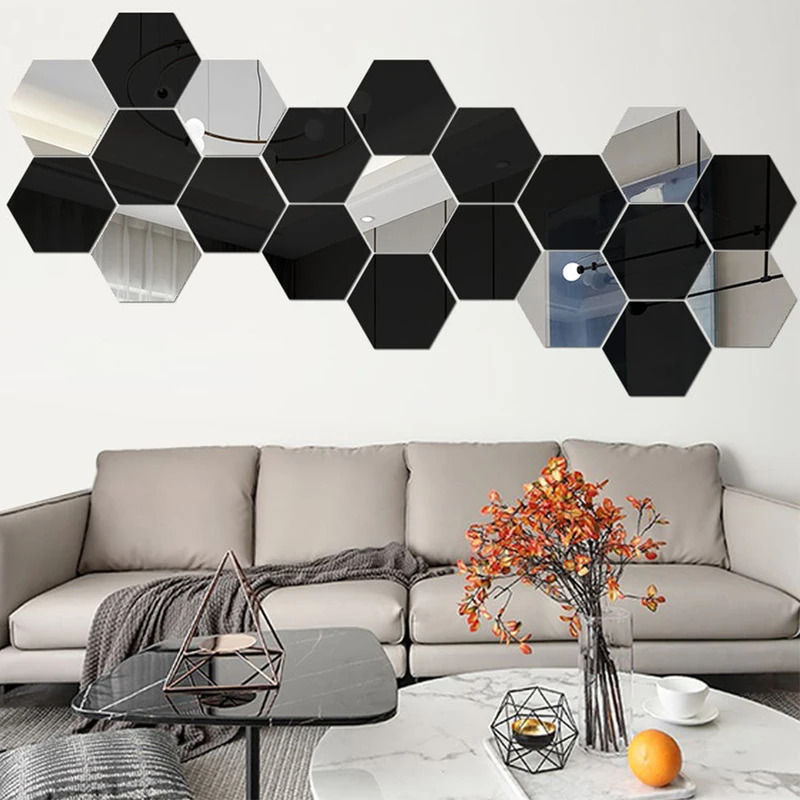 Miniature : 6/12pc Hexagon Mirror Wall Stickers 3D DIY Acrylic Mirror Sticker 