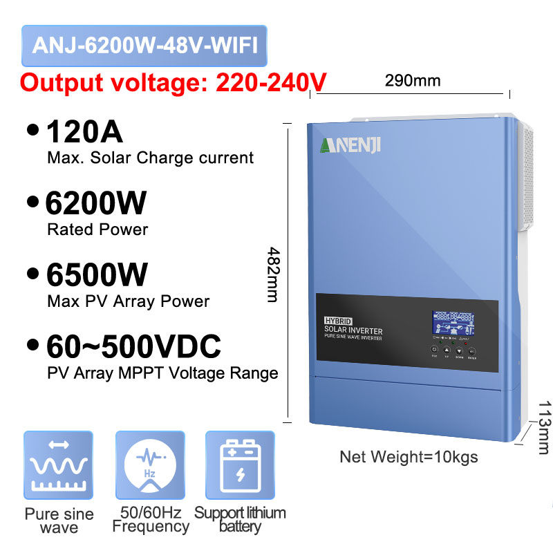 6.2KW 48V Hybrid Solar Inverter PV 500VDC