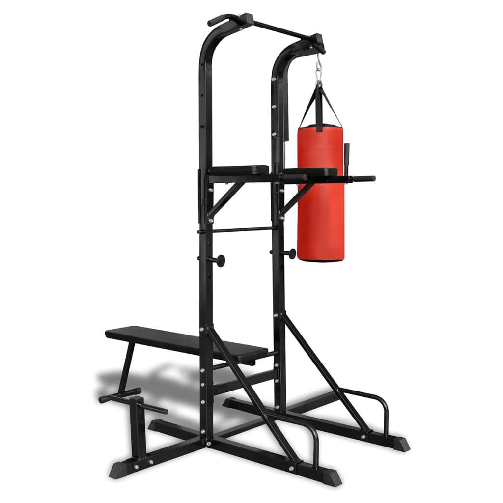 Home Gym System Power Tower with Sit-Up Bench and Boxing Bag