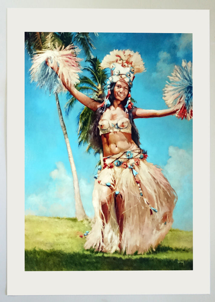 Miniature : danse tahitienne costume peinture tableau a vendre