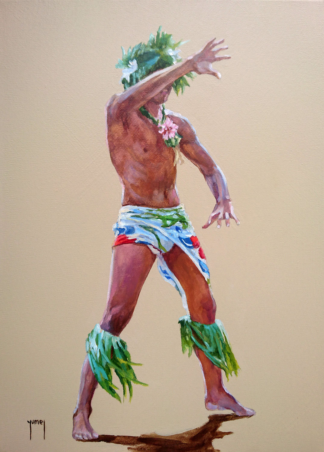 Danseur tahitien en pagne tableau peinture Donatien Jumel