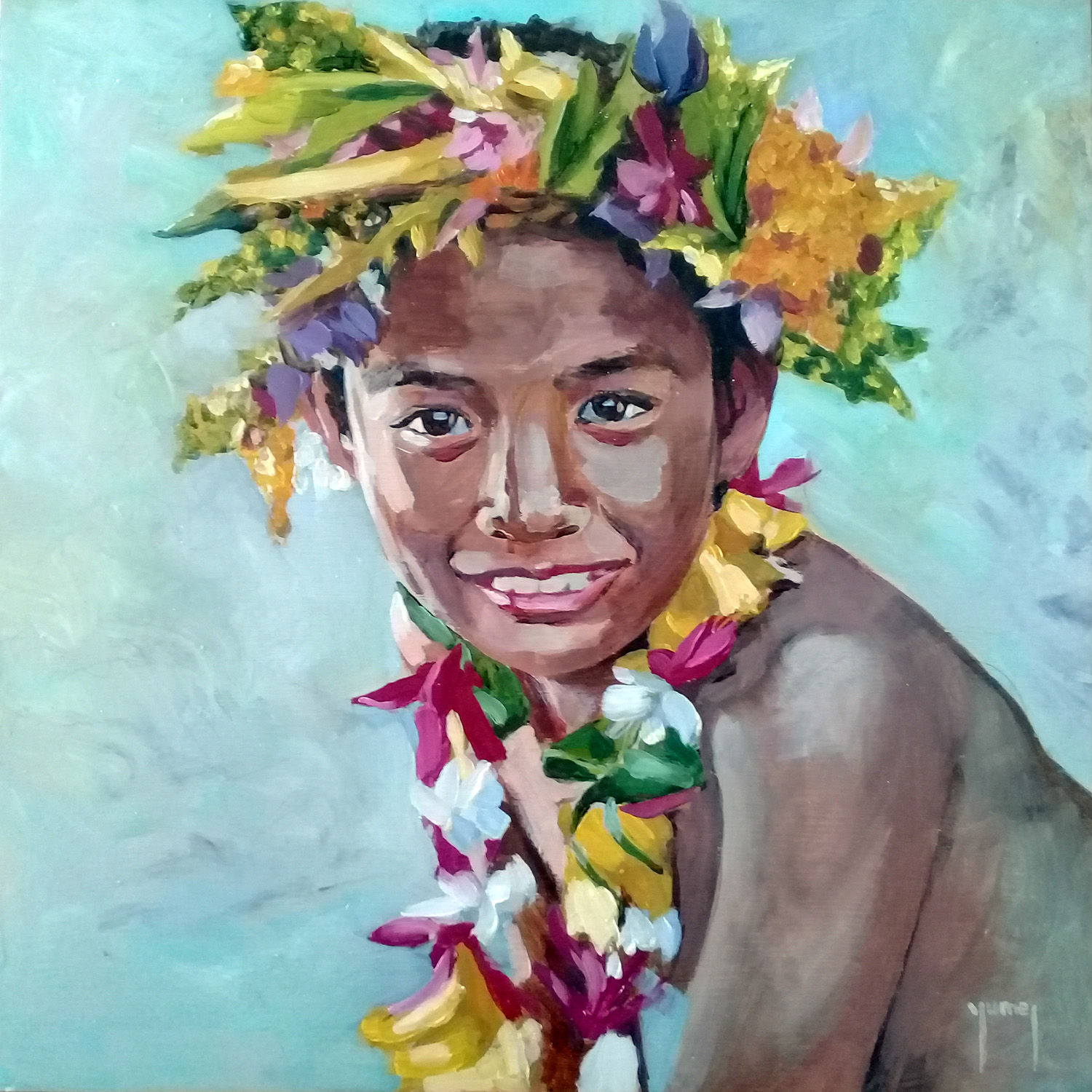 portrait d un jeune garcon tahitien tableau peinture