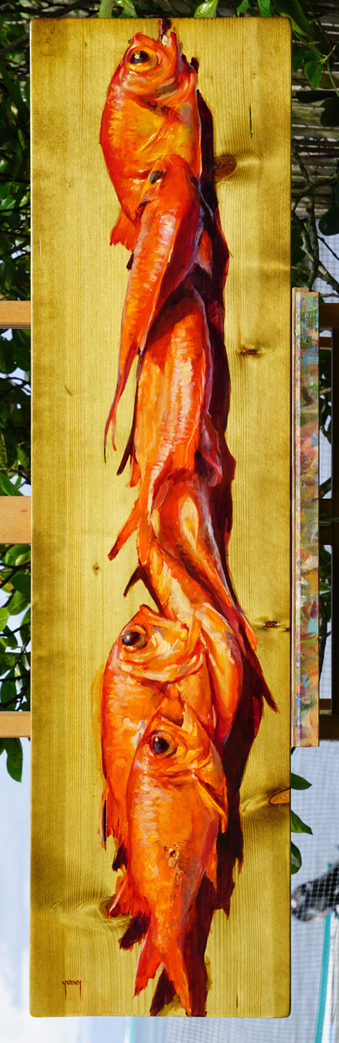 Miniature : peindre des poissons sur planche de bois étape 3 Donatien Jumel