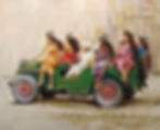 Jeep Willis et Tahitiennes vahine vehicule polynesie autrefois tableau Donatien Jumel