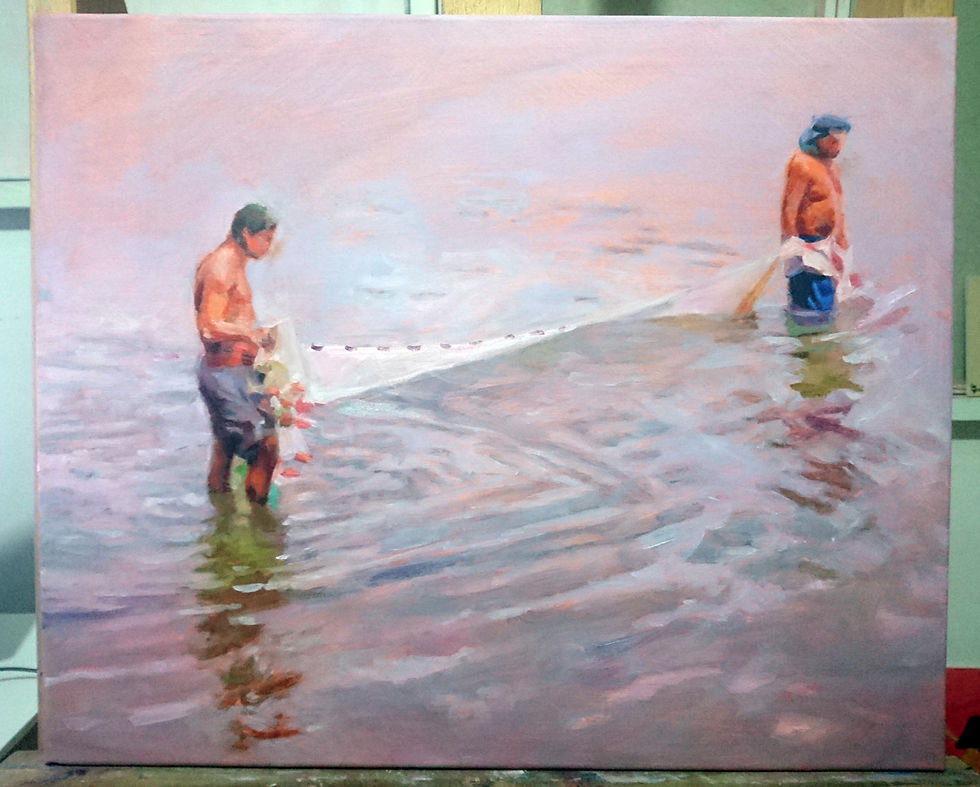 Miniature : peche au filet en Polynesie etape 2 tableau artiste Donatien Jumel