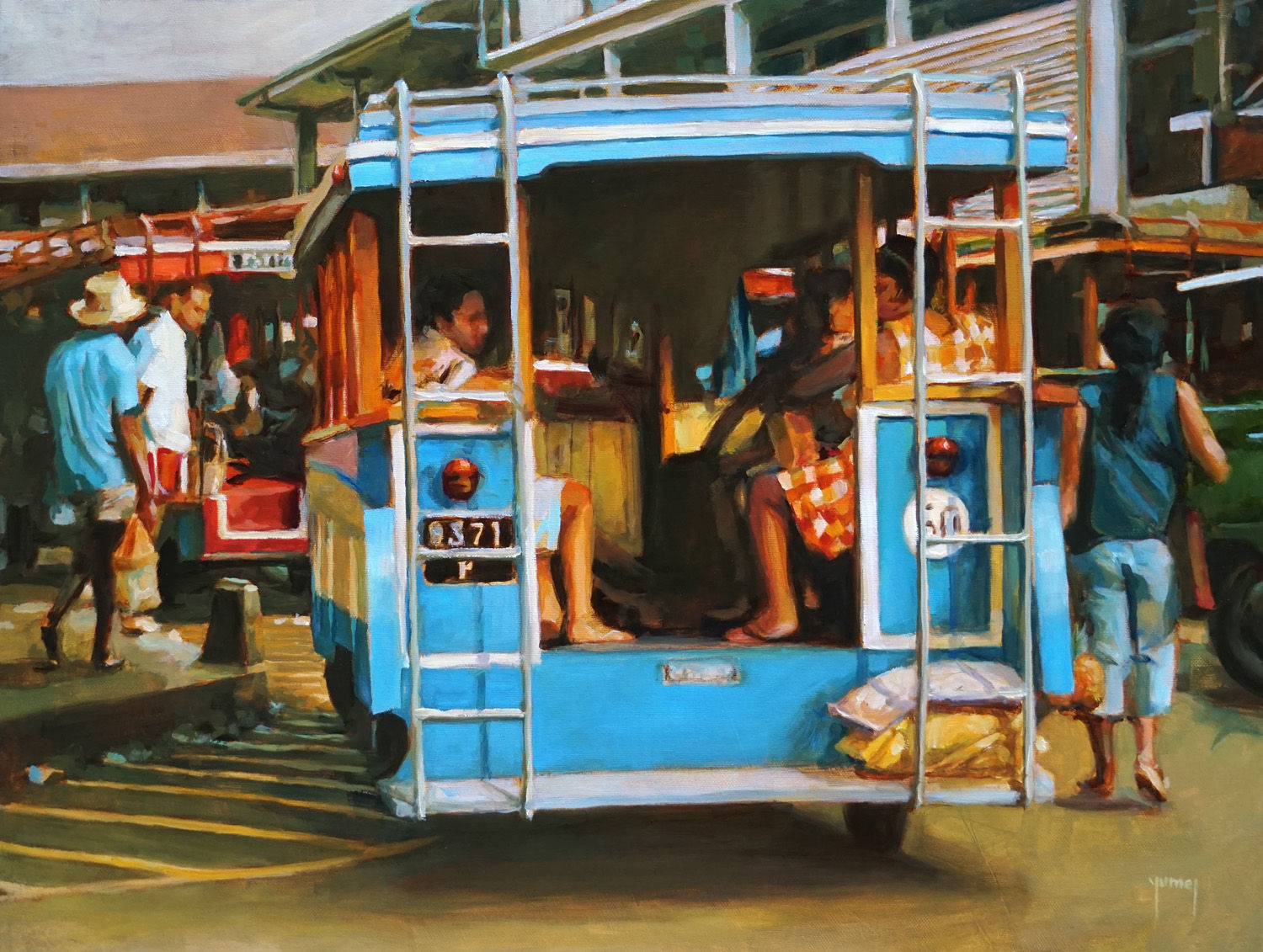 truck bleu rue de Papeete tableau peinture Donatien Jumel