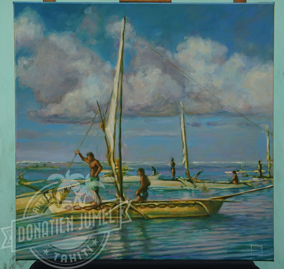 Miniature : Tableau a vendre course de pirogue a voile dans les îles de Polynésie