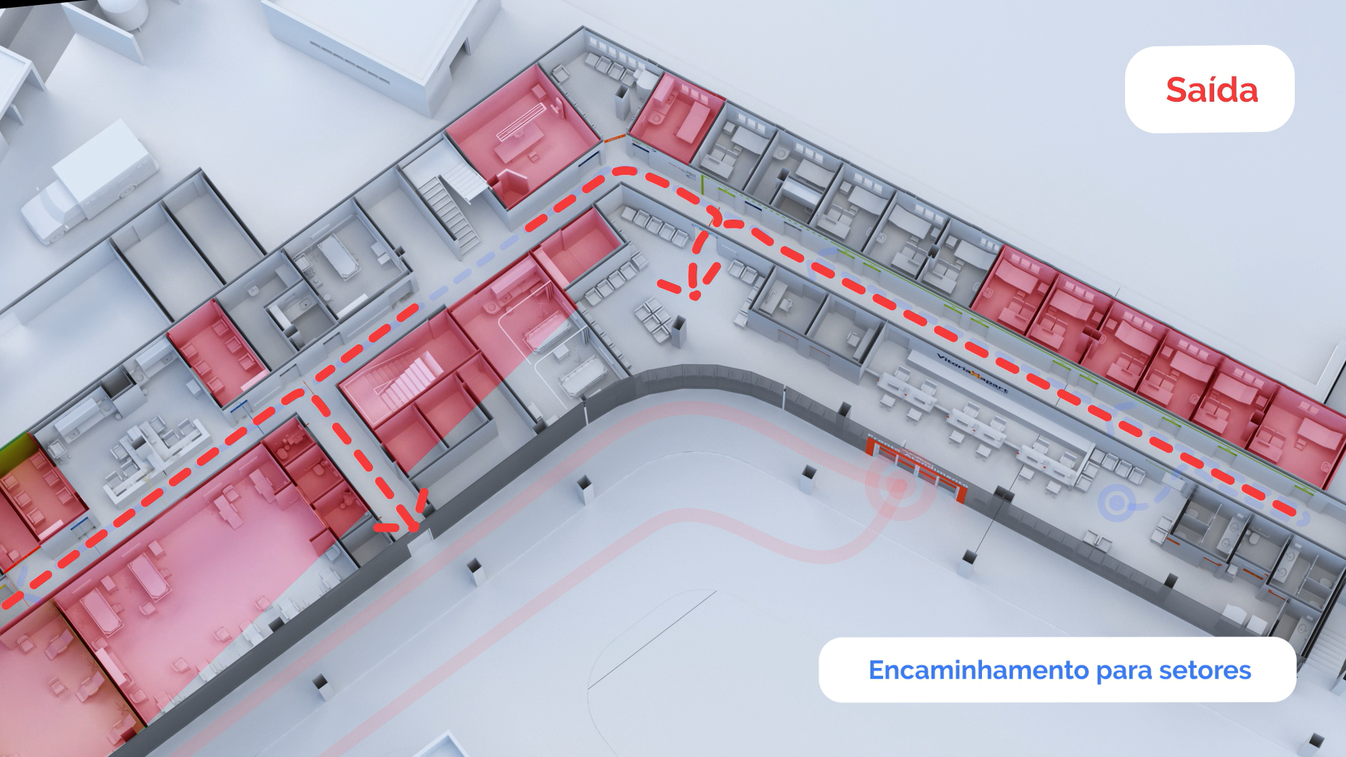 Representação tridimensional de fluxos e encaminhamentos em ambiente hospitalar