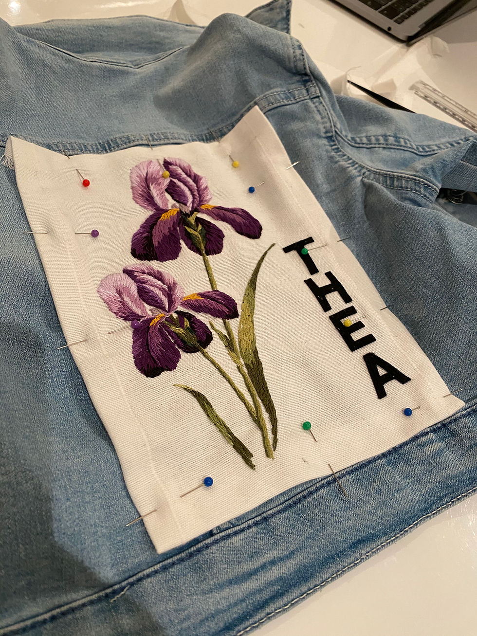 Thumbnail: Kids Botanical print denim jacket